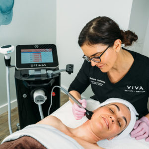 Guest receiving an anti-aging Forma skin tightening med spa treatment.