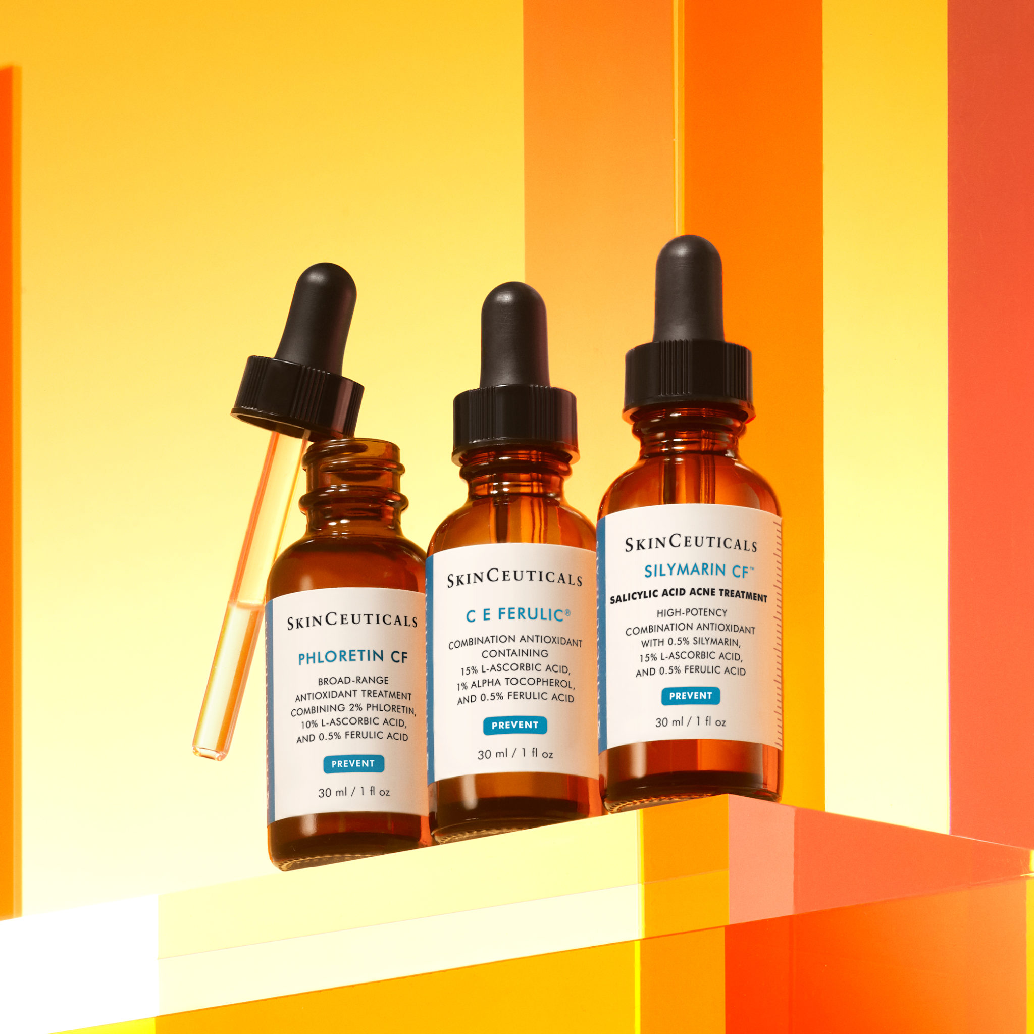 National Vitamin C Day serums from SkinCeuticals, including CE Ferulic, Pholoretin CF, and Silymarin CF
