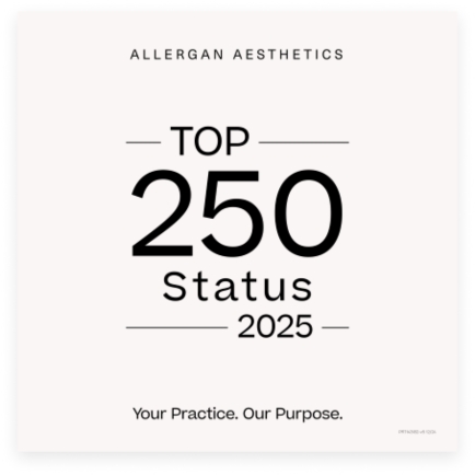 Allergan Aesthetics Top 250 Provider badge awarded to Viva Day Spa + Med Spa in Austin, Dallas, and Round Rock, TX, 2025